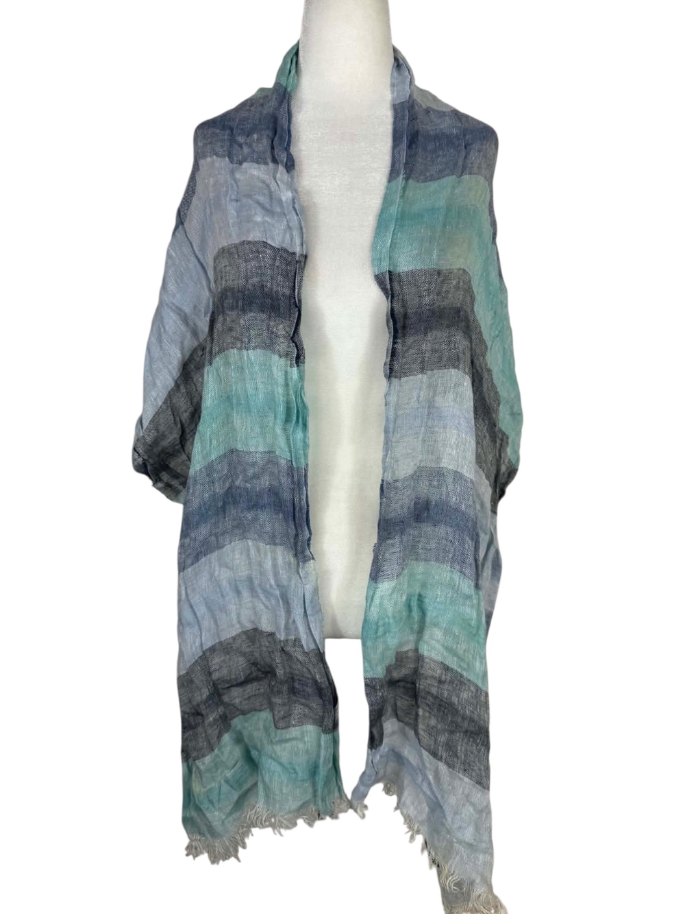 Kaleidos Linen blend Light Blue & Teal Striped Lightweight Women's Scarf/ Wrap
